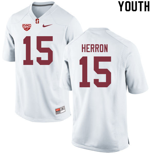 Youth #15 Stephen Herron Stanford Cardinal College Football Jerseys Sale-White - Click Image to Close